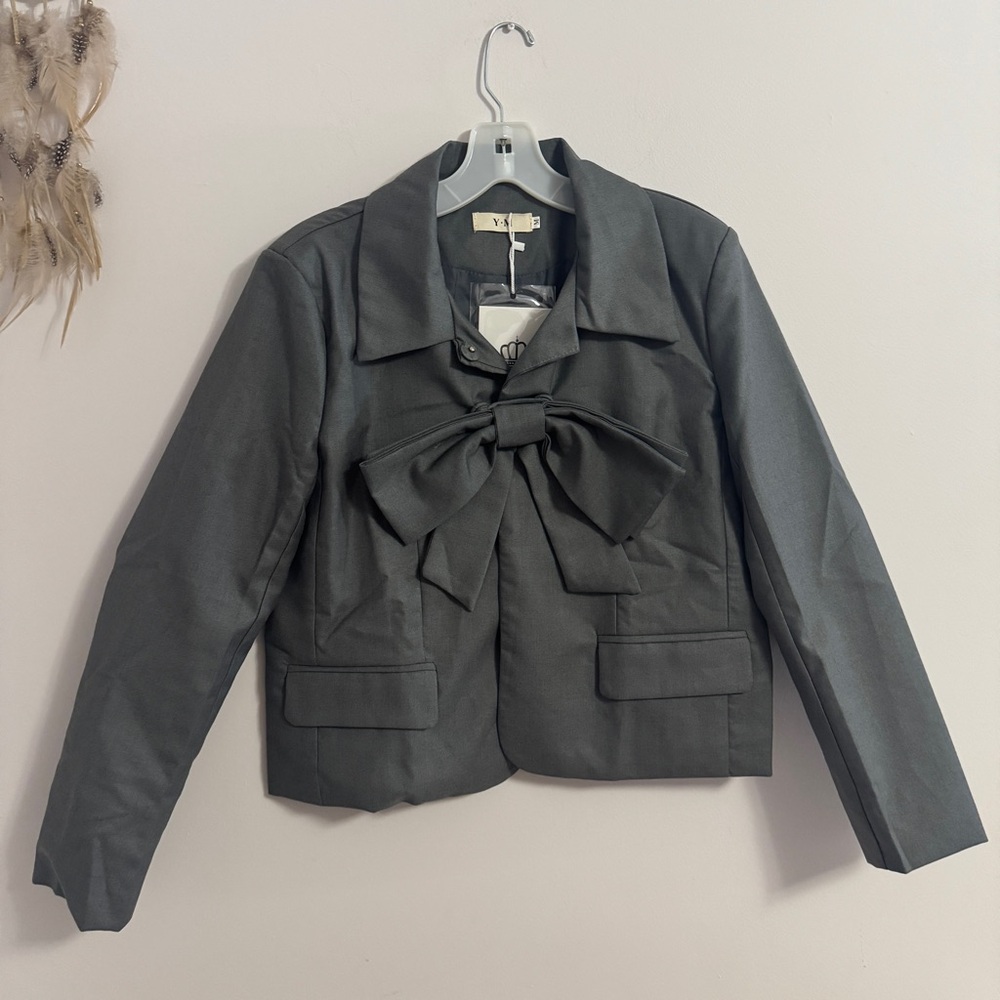 Sandy liang style ballet core grey bow blazer